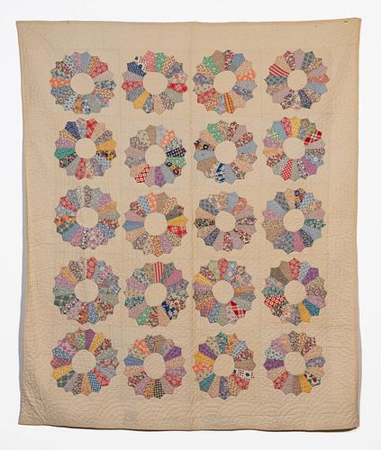 HAND QUILTED COTTON DRESDEN PLATE APPLIQUE QUILT