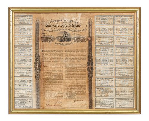 FRAMED CONFEDERATE STATES OF AMERICAN COTTON BOND