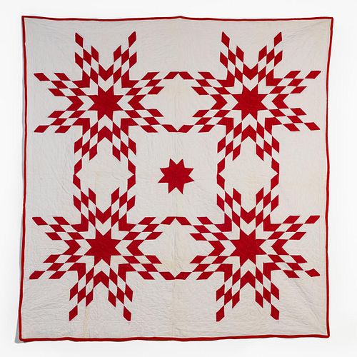 HAND QUILTED COTTON LONE STAR VARIATION QUILT