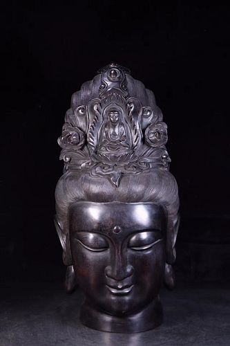 A Carved Zitan Guanyin Head