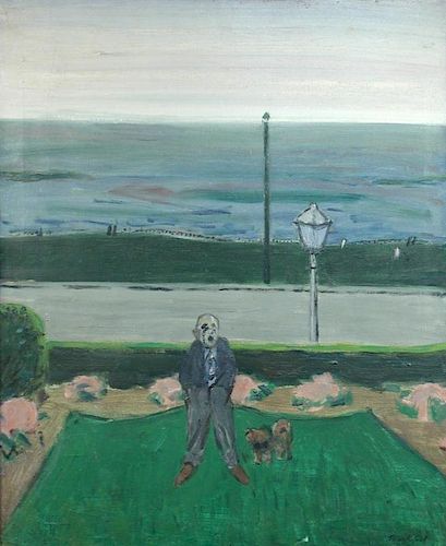 § Edward Felix Wakeford (British, 1914-1973) A Man and his Dog in a Garden signed lower right "E Wak