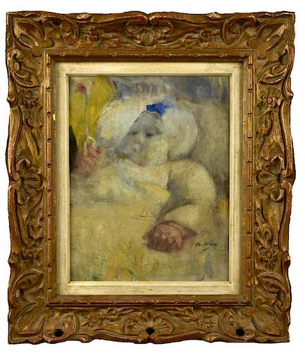 Julia Beatrice How (Scottish, 1867-1932) Study of a baby signed lower right "B How" oil on canvas 34