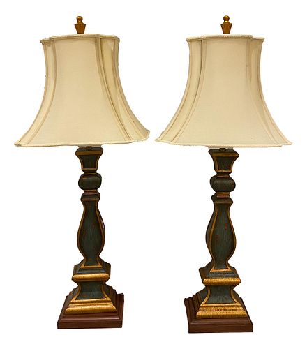 Pr Wildwood table lamps with antiqued finish 35.5" tall.
