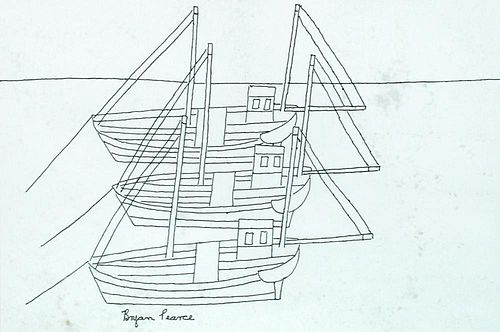 § Bryan Pearce (British, 1929-2007) Boats signed lower left "Bryan Pearce" pen and ink 26 x 39cm (10