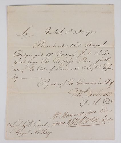 Frederick Mackenzie-signed Supply Document