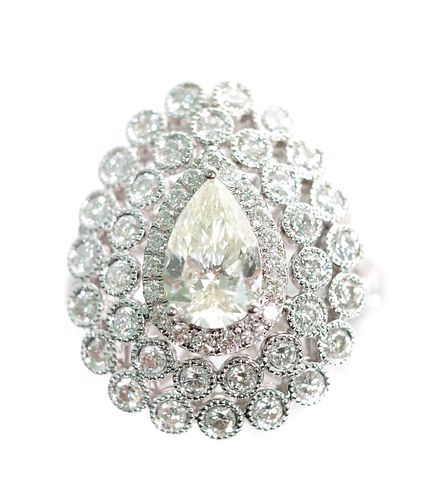 18k WG 1.04ct Pear Shaped Diamond Ring, Size 7