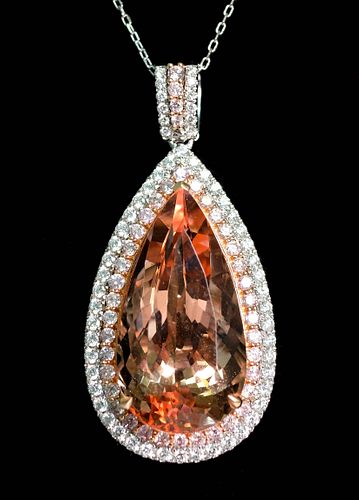 14k 26.40ct Morganite & 1.98ctw Diamond Necklace