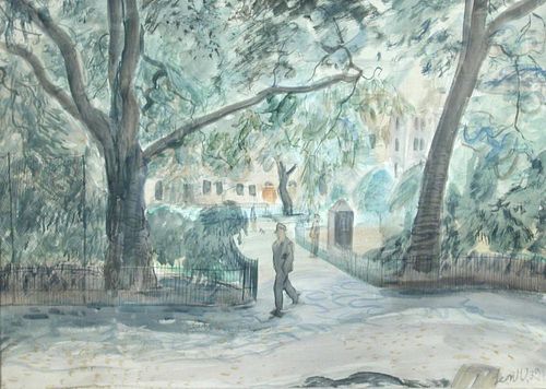 § Leon Underwood (British, 1890-1975) Men in a London garden, 1939 signed and dated lower right "Leo