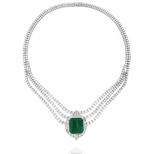 Emerald, Diamond and Platinum Necklace
