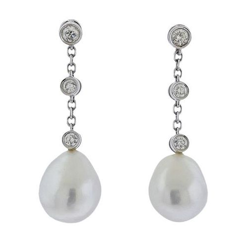 Mikimoto Platinum Baroque Pearl Diamond Earrings
