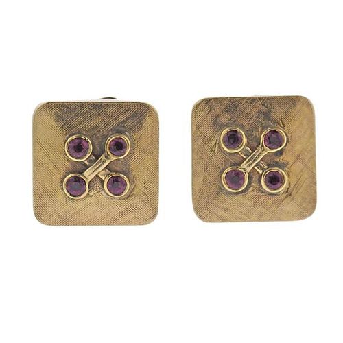 14k Gold Ruby Square Button Earrings