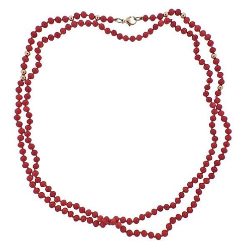 Tiffany &amp; Co 18k Gold Coral Bead Long Necklace