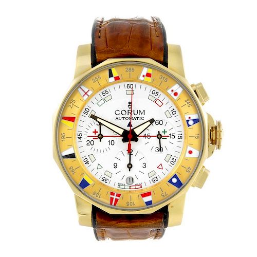 CORUM - a gentleman's Admirals Cup chronograph wrist watch. 18ct yellow gold case with exhibition ca