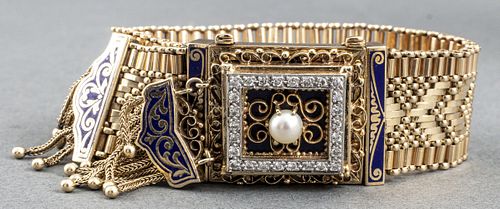 Retro Victorian 14K Gold Pearl Diamond Cover Watch