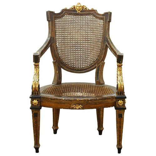 Continental Masque Carved & Parcel Gilt Arm Chair