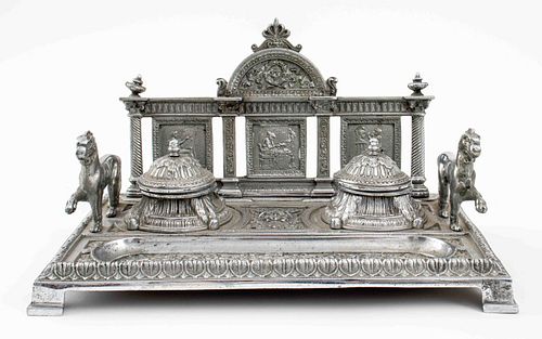 French Neoclassical Style Silver-Toned Inkwell