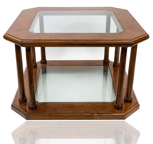 CONTEMPORARY WOODEN AND GLASS TABLE