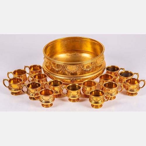 A Gilt Plated Reed & Barton Punch Bowl Set