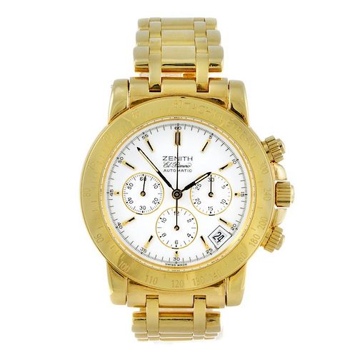ZENITH - a gentleman's El Primero Rainbow chronograph bracelet watch. 18ct yellow gold case with tac
