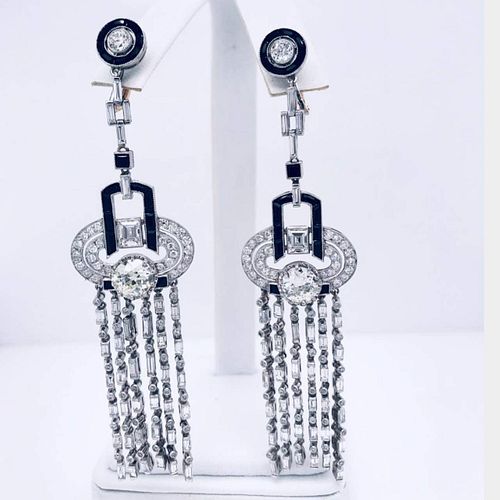 Platinum Diamond & Onyx Earrings