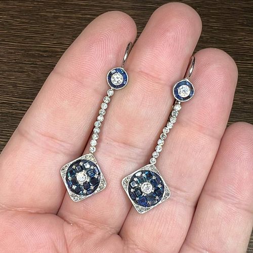 Platinum Sapphire and Diamond Earrings