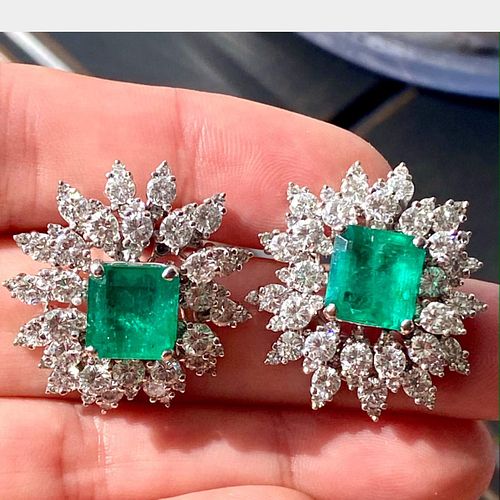 Platinum Colombian Emerald and Diamond Earrings