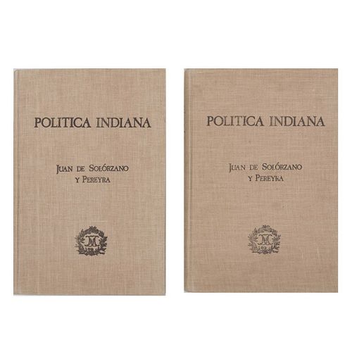 Solórzano Pereyra, Juan de. Política Indiana. México: Secretaria de Programación y Presupuesto, 1979. Piezas: 2.