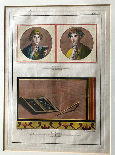 Italian Antique Lithograph, Pens & Tablets, CA 1800-1900