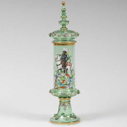 Bohemian Enamel Decorated Blown Glass Pokal