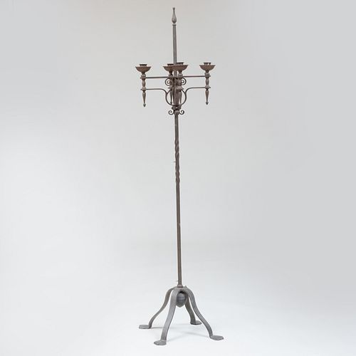 Renaissance Style Wrought-Iron Four-Light Retractable Standing Candelabra