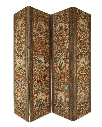 A French needlepoint tapestry folding screen