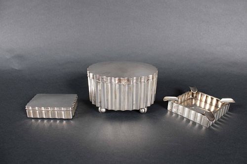 Three Piece Polish Silver Fluted Table Articles