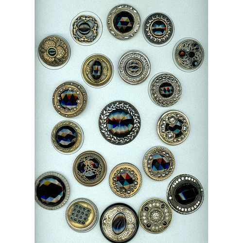CARD OF DIV 1 BLACK GLASS GAY 90'S & LARGE JEWEL BUTTONS