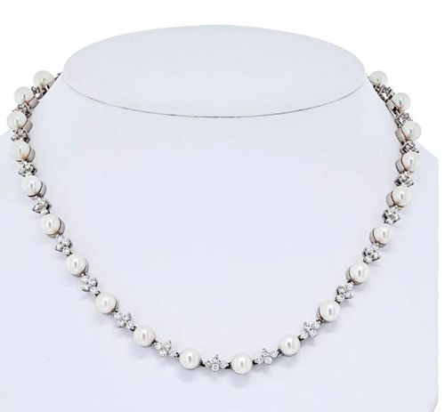 TIFFANY & CO. PLATINUM DIAMOND AND PEARL NECKLACE