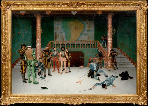 THE DEATH OF FRANCISCO PIZZARO (1471-1541) OIL PAINTING