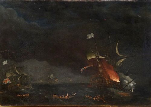 HMS PRINCE GEORGE BAY OF BISCAY 1758 OIL PAINTING