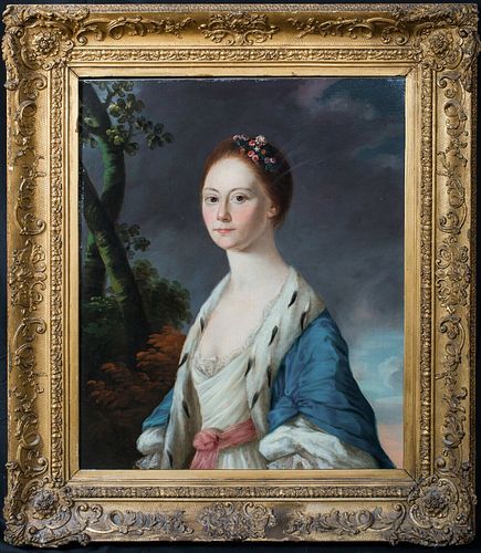 PORTRAIT OF A LADY WEARING AN ERMINE OVERCOAT OIL PAINTING
