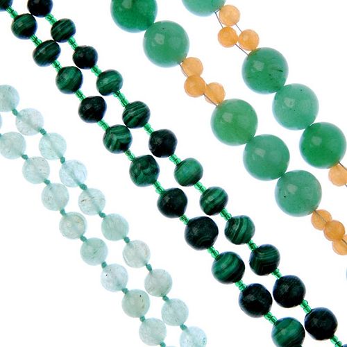A selection of gem jewellery. To include a malachite necklace, comprising spherical beads with green