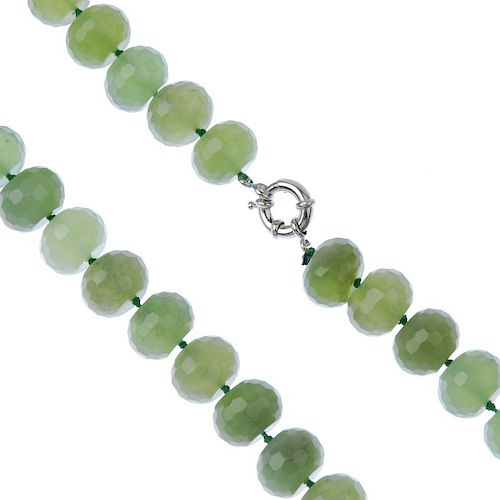 A selection of gem necklaces. To include a faceted green gem bead necklace, a blue faceted agate bea