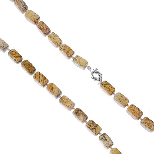 A selection of gem and glass necklaces. To include a tiger's-eye necklace, the faceted octagonal-sha