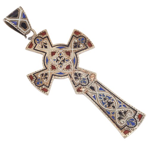Victorian Enamel, Sterling Silver Cross Pendant