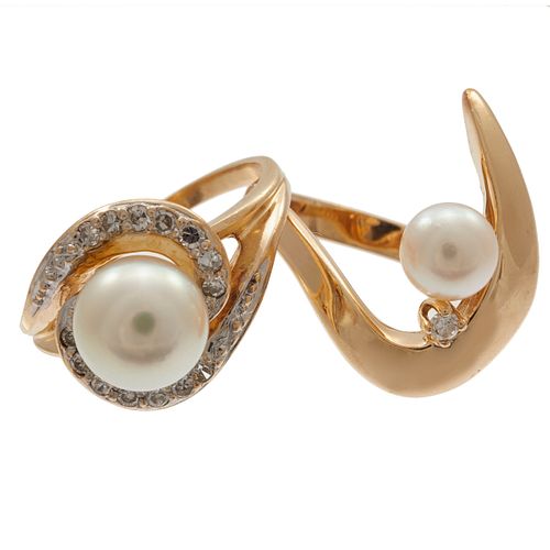Collection of Two Diamond, Cultured Pearl, 14k Rings