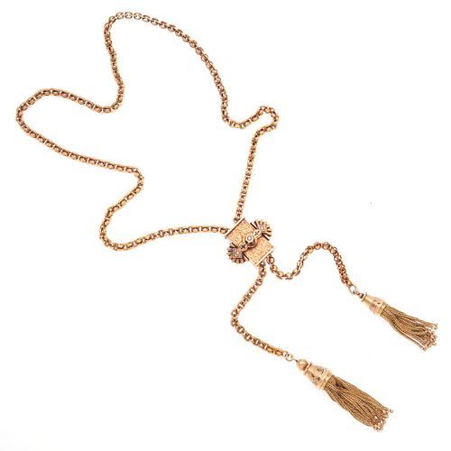 Victorian Seed Pearl, Enamel, 14k Rose Gold Slide Necklace