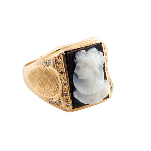Gent's Diamond, Hardstone Cameo, 14k Ring