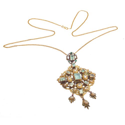 Emerald, Diamond, Aquamarine,14k, Gold-Fill Necklace