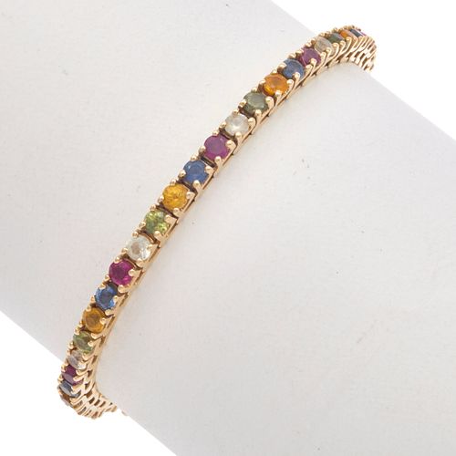 Multi-Color Sapphire, Ruby, 14k Line Bracelet