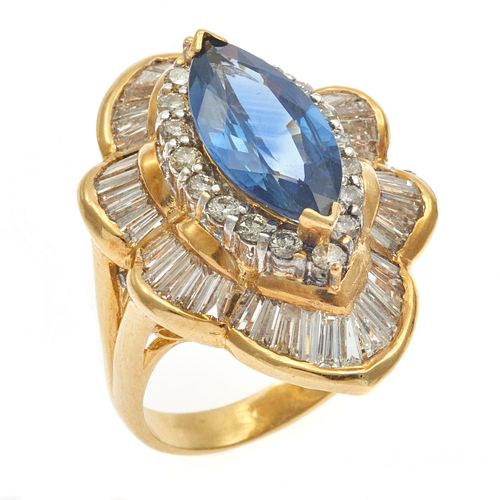 Sapphire, Diamond, 18k Yellow Gold Ring