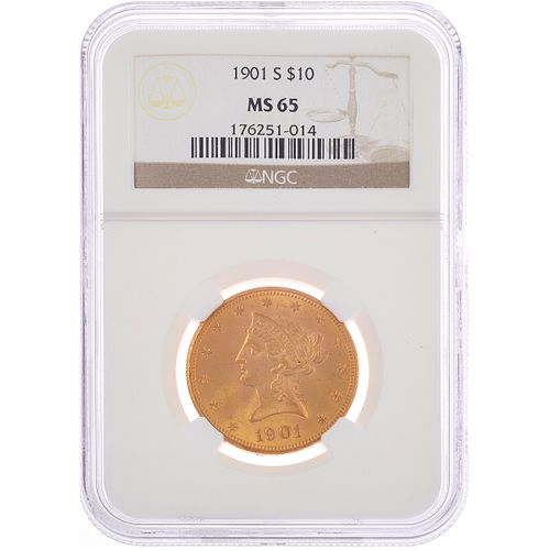 1901 S US $10 Liberty Head Gold Eagle Coin NGC Slabbed MS65
