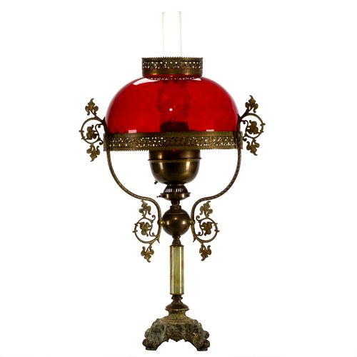 Victorian Ruby Glass and Gilt Metal Parlor Lamp of Historical Interest