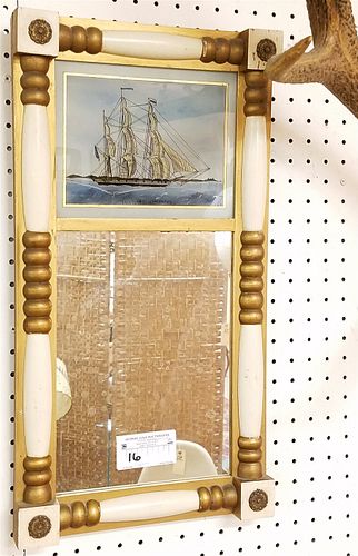 FRAMED EMPIRE 2 PART MIRROR WITH REVERSE PTD PANEL OF A SHIP 22 1/2"H X 12"W